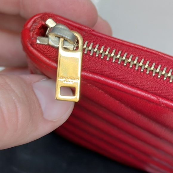 Saint Laurent Red Calfskin Matelasse Chevron Monogram pouch clutch bag - Picture 8 of 13